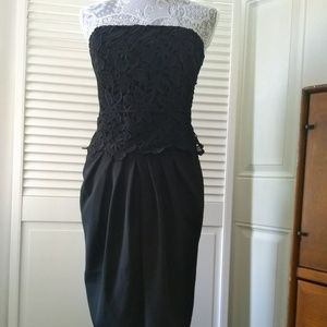 Black Strapless Laced Corset Midi Dress